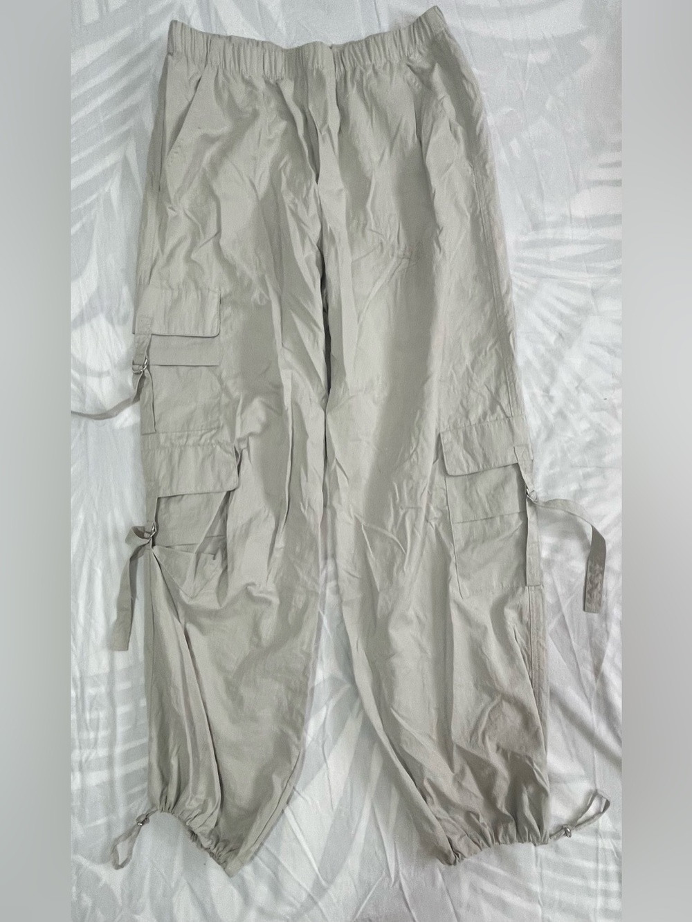 Zara Light Gray Cargo Jumpsuit-Style Pants